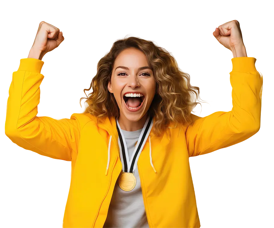 Bold woman celebrating Keno win